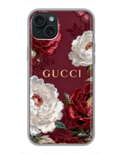 Чохол для iPhone 14 Plus з картинкою «Gucci — бордові троянди»
