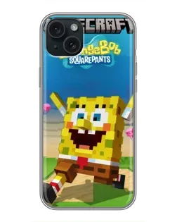 Чохол для iPhone 14 Plus з картинкою «Губка Боб Minecraft»