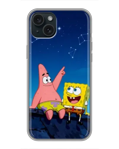 Чохол для iPhone 14 Plus з картинкою «Губка Боб та Патрік вночі»