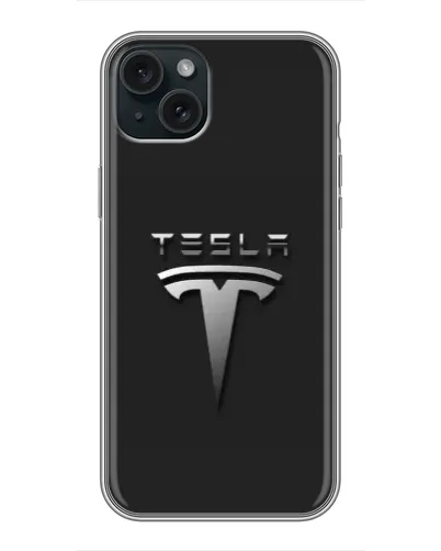 Чохол для iPhone 14 Plus з картинкою «Сталевий логотип Tesla»