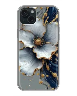 Чохол для iPhone 14 Plus з картинкою «Біла квітка та золотий флюїд»