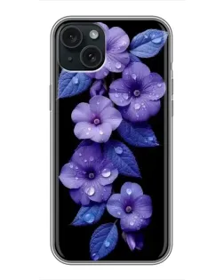Чохол для iPhone 14 Plus з картинкою «Фіолетові квіти з росою»