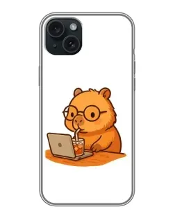 Чохол для iPhone 14 Plus з картинкою «Капібара з ноутбуком»