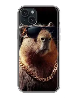 Чохол для iPhone 14 Plus з картинкою «Капібара золотий ланцюг»