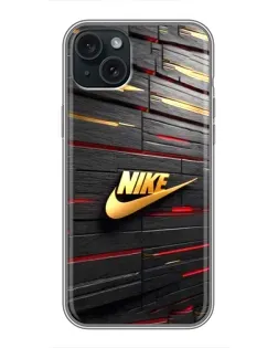 Чохол для iPhone 15 Plus з картинкою «Золотий Nike на металі»
