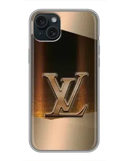 Чохол для iPhone 15 Plus з картинкою «LV — золоте сяйво»