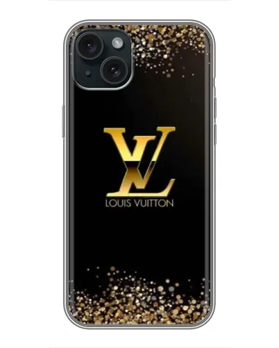 Чохол для iPhone 15 Plus з картинкою «LV — золоті іскри»
