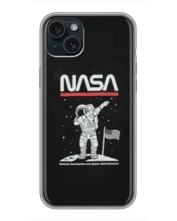 Чохол для iPhone 15 Plus з картинкою «NASA — крокуємо по Місяцю»