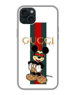 Чохол для iPhone 15 Plus з картинкою «Міккі Маус Gucci — смуги»
