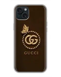 Чохол для iPhone 15 Plus з картинкою «Gucci — золотий метелик»