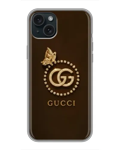 Чохол для iPhone 15 Plus з картинкою «Gucci — золотий метелик»