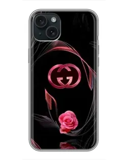 Чохол для iPhone 15 Plus з картинкою «Gucci — неонова троянда»