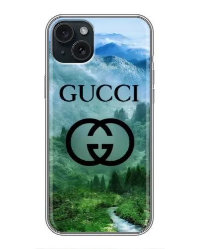 Чохол для iPhone 15 Plus з картинкою «Gucci — гірський пейзаж»