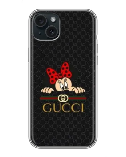 Чохол для iPhone 15 Plus з картинкою «Мінні Маус Gucci — чорний»