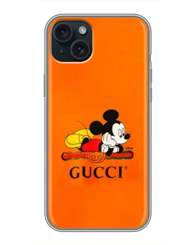 Чохол для iPhone 15 Plus з картинкою «Міккі Маус Gucci — помаранч»