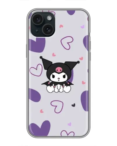 Чохол для iPhone 15 Plus з картинкою «Kuromi та лавандові серця»
