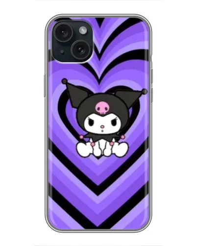 Чохол для iPhone 15 Plus з картинкою «Kuromi та фіолетові серця»