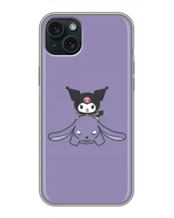 Чохол для iPhone 15 Plus з картинкою «Kuromi на ліловому фоні»