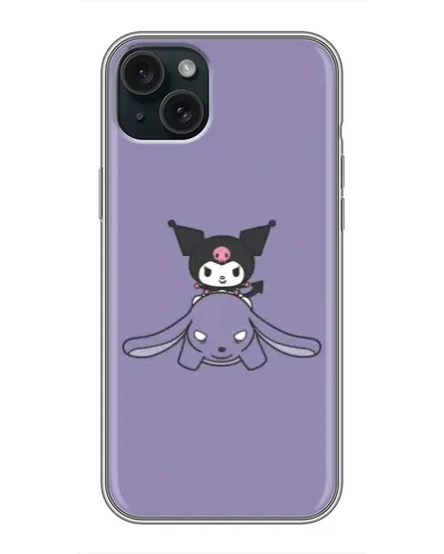 Чохол для iPhone 15 Plus з картинкою «Kuromi на ліловому фоні»