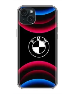 Чохол для iPhone 15 Plus з картинкою «Логотип BMW та неонові дуги»