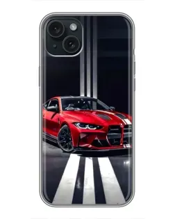Чохол для iPhone 15 Plus з картинкою «Червона BMW на дорозі»