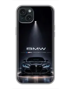 Чохол для iPhone 15 Plus з картинкою «BMW крізь нічне місто»