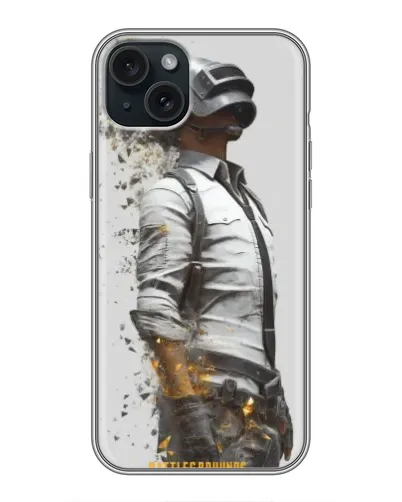 Чохол для iPhone 15 Plus з картинкою «PUBG — боєць у пилу»