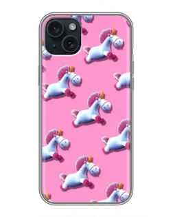 Чохол для iPhone 15 Plus з картинкою «Єдинороги на рожевому»