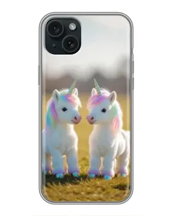 Чохол для iPhone 15 Plus з картинкою «Пара єдинорогів»