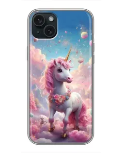 Чохол для iPhone 15 Plus з картинкою «Єдиноріг серед хмар»
