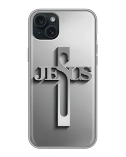 Чехол для iPhone 15 Plus с картинкой «Металлический крест Jesus»