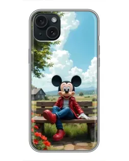 Чохол для iPhone 15 Plus з картинкою «Міккі на лавці»