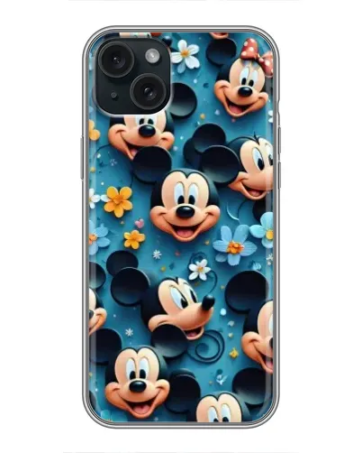 Чохол для iPhone 15 Plus з картинкою «Паттерн Міккі та Мінні»