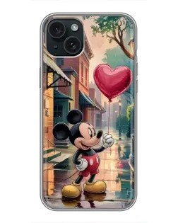 Чохол для iPhone 15 Plus з картинкою «Міккі та кулька-серце»