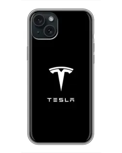 Чохол для iPhone 15 Plus з картинкою «Tesla White Logo»