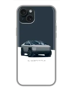 Чохол для iPhone 15 Plus з картинкою «Сріблястий Cybertruck Tesla»