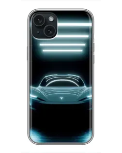Чохол для iPhone 15 Plus з картинкою «Tesla в неоні»