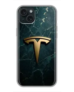 Чохол для iPhone 15 Plus з картинкою «Мармурова Tesla Gold»