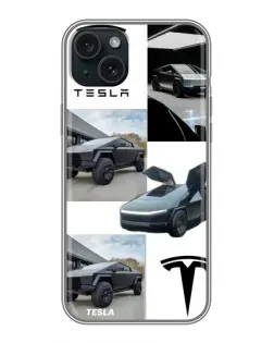 Чохол для iPhone 15 Plus з картинкою «Колаж Cybertruck Tesla»