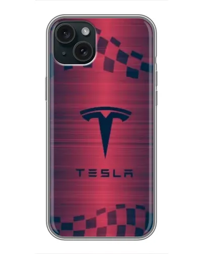 Чохол для iPhone 15 Plus з картинкою «Тесла червоний карбон»