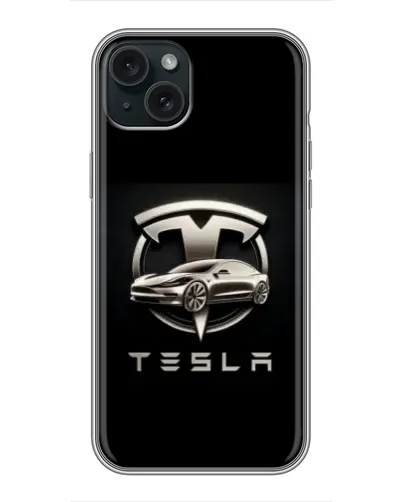 Чохол для iPhone 15 Plus з картинкою «Tesla — срібне авто»