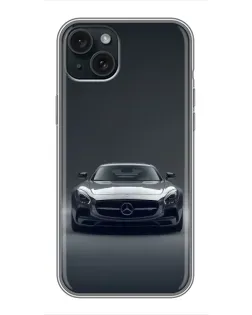 Чехол для iPhone 15 Plus с картинкой «Mercedes на черном»