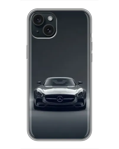 Чехол для iPhone 15 Plus с картинкой «Mercedes на черном»