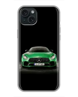 Чохол для iPhone 15 Plus з картинкою «Mercedes — неоновий лого»