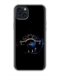 Чохол для iPhone 15 Plus з картинкою «Салон Audi — кермо» Чохол для iPhone 15 Plus з картинкою «Салон Audi — кермо»