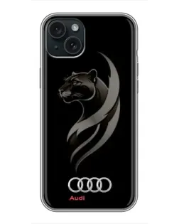 Чохол для iPhone 15 Plus з картинкою «Графіка — пантера та Audi»