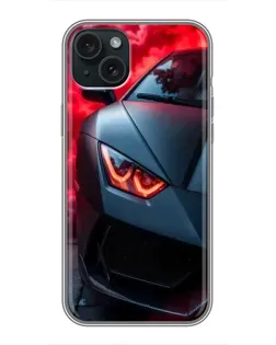 Чохол для iPhone 15 Plus з картинкою «Lamborghini червоне сяйво»