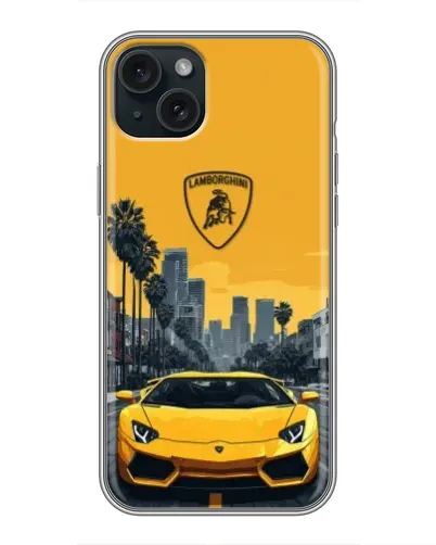Чохол для iPhone 15 Plus з картинкою «Жовтий Lamborghini місто»