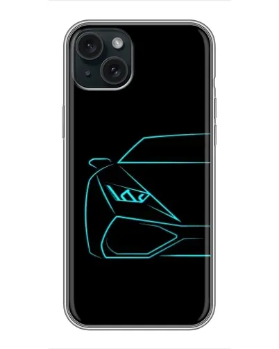 Чохол для iPhone 15 Plus з картинкою «Блакитний силует Lamborghini»