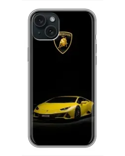 Чохол для iPhone 15 Plus з картинкою «Lamborghini жовтий акцент»
